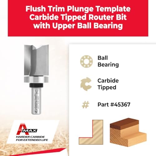 Amana Tool - 45367 Carbide Tipped Flush Trim Plunge Template 1-1/4 Dia x 1-1/2" x 1/2