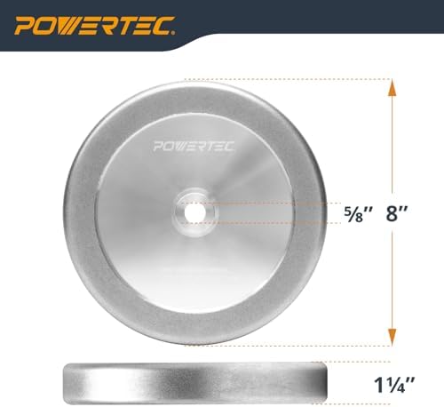 POWERTEC CBN Grinding Wheel 8 Inch 180 Grit, 1-1/4" Wide, 5/8" Arbor – 4-in-1 CBN Sharpening Wheel with 1/4" Radius Edge and Side Face for Bench Grinder (15702)
