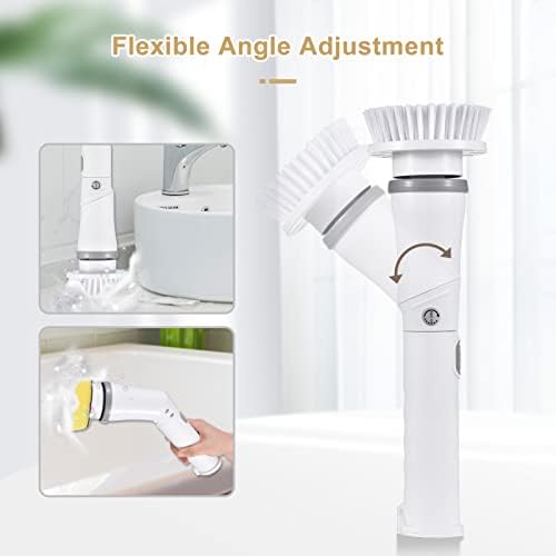 Electric Spin Scrubber Handheld Cordless Electric Cleaning Brush Electric Spin Cleaner 2 Speeds Adjustable with Extension Rod 6 Replaceable Brush Heads for Bathroom Bathtub Toilet Wall Tile Flo