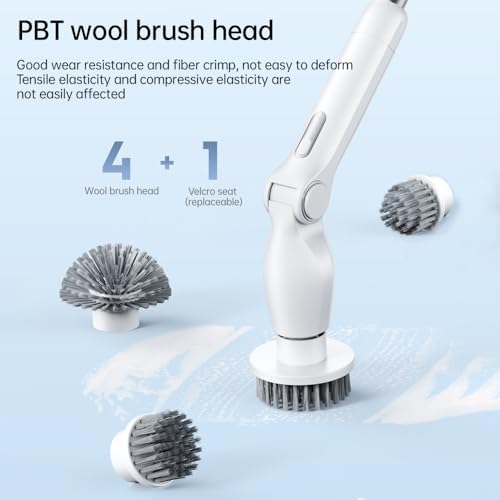 9 in 1 Electric Spin Scrubber with 9 Brush Heads, Cordless Cleaning Brush, Adjustable Angle, Digital Display, IPX5, Shower Scrubber for Bathroom Kitchen Car (White)