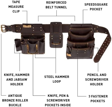 OX Drywall Tool Belt + Pouches - Leather Tool Belts For Men - Size XL