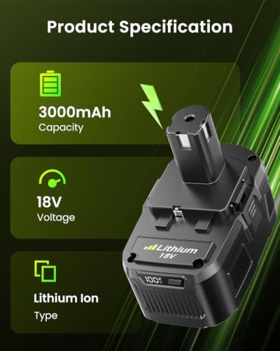 Upgraded 1-Pack 18v 3000mAh Replacement for Ryobi 18v Battery