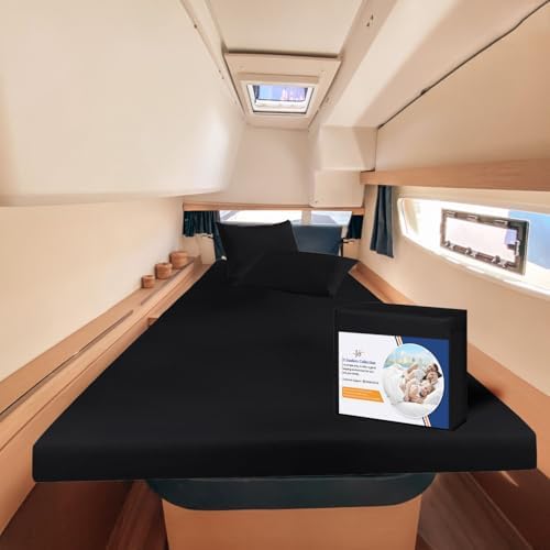 JS Sanders AFT Berth Boat Sheet 3 Pcs 600 TC Egyptian Cotton,Black