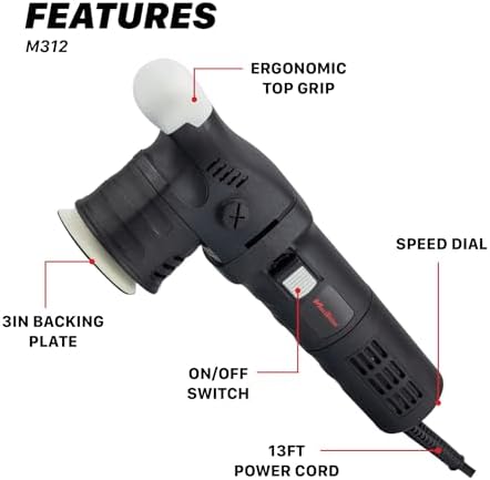 Maxshine M312 Dual Action Polisher – 12mm Throw Car Buffer with 3” Backing Plate, 550W Motor, 6-Speed Control & Low Vibration – Auto Detailing Tool for Cars, Trucks, SUVs & Boats