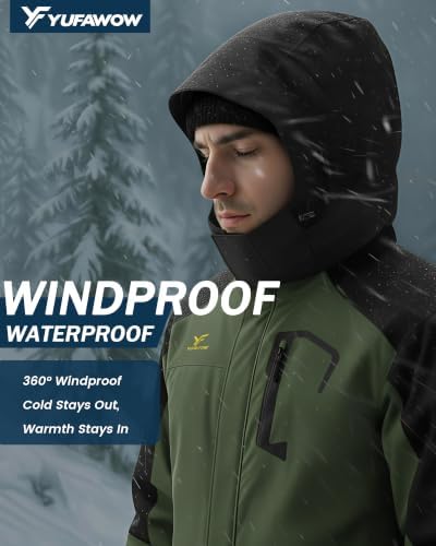 Yufawow Men Winter Jacket Skiing Jacket Insulated Fleece Lined Waterproof Windbreaker for Snowboard Hiking Camping ATV Outdoor Work