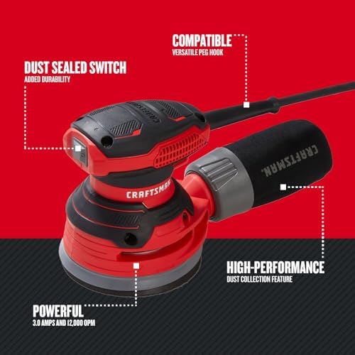 CRAFTSMAN Orbital Sander, 5 inch, 12,000 OPM, 3 Amp, Corded (CMEW231)