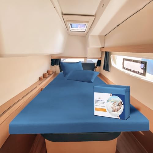 JS Sanders XL V Berth Boat Sheet 3 Pcs 600 TC Egyptian Cotton,Mediterranean Blue