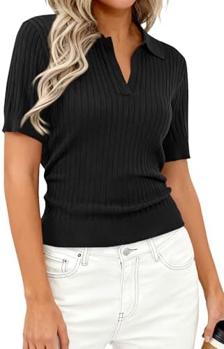 PRETTYGARDEN Women's Short Sleeve Sweater Polo Shirts