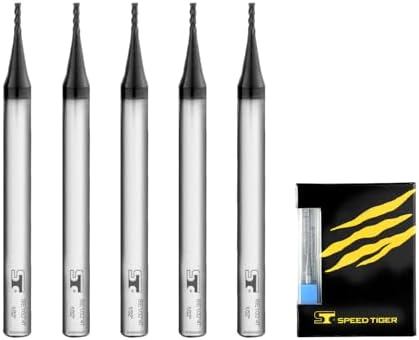 SPEED TIGER 1/32" Micrograin Carbide Square End Mill - 4 Flutes - ISE1/32 4T (5 Pieces, 1/32") for Alloy Steels, Hardened Steel, Metal & More – Mill Bits Sets for DIYers & Professionals (5pcs)