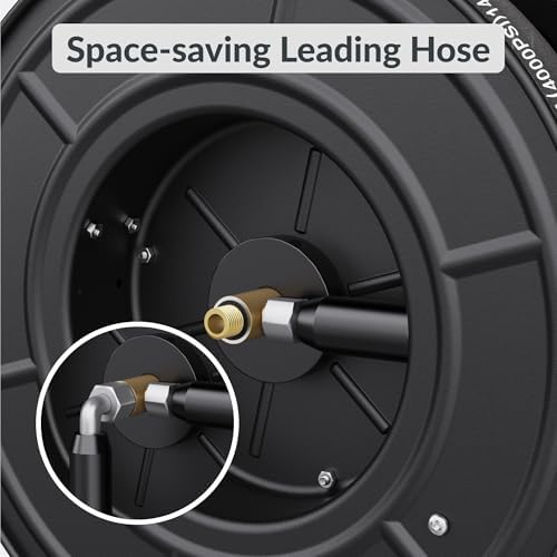 Giraffe Tools Pressure Washer Hose Reel 60ft, Power Washer Hose Reel, Pressure Washer Retractable Hose Reel, Heavy Duty, Wall/Floor Mounted, 4000 PSI, Dark Silver