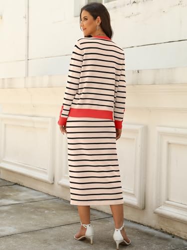 ANRABESS Women 2 Piece Striped Sweater Skirt Set