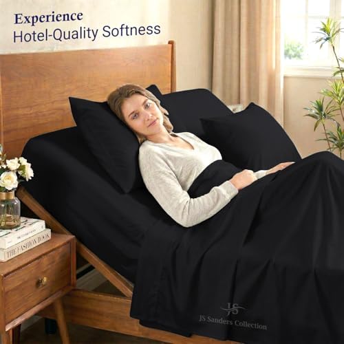 JS Sanders Collection Split Head Sheet Set 4PC Cal. King Size, Black