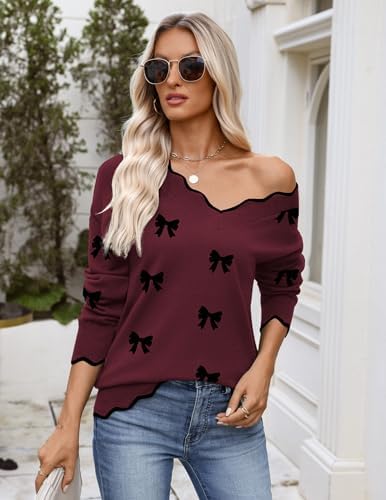 Zeagoo Women's 2026 Fall V Neck Sweater Long Sleeve Lightweight Knit Tops