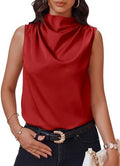 Cicy Bell Womens Mock Neck Satin Tank Tops Silky Business Casual Outfits