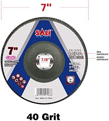 Sali 10 Pack Flap Disc 40 Grit 7" x 7/8-Inch Sanding Disc Bevel Type #29 Premium and Industrial Grade Angle Grinder Grinding Wheel High Performance Edge Grinding