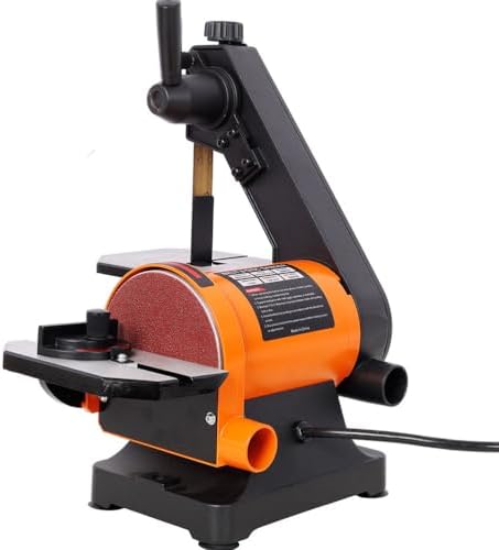 1 x 30 Inch Belt Disc Sander Combo with 5 Inch Sanding Disc, Benchtop Belt Sander with Adjustable Cast Aluminum Worktable, Miter Gauge & Dual Dust Ports for Woodworking Metalworking