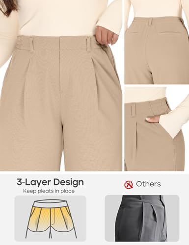 1X-5X Plus Size Wide Leg Dress Pants Women Pull On Stretchy Work Pants