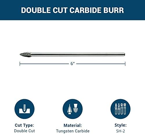 Benchmark Abrasives 6” Flame Shape Double Cut Tungsten Carbide Die Grinder Bits Metal Deburring Tool Rotary Burr, 1/4 Inch Shaft, Engraving Tool for Woodworking Shaping Carving (SH-2)