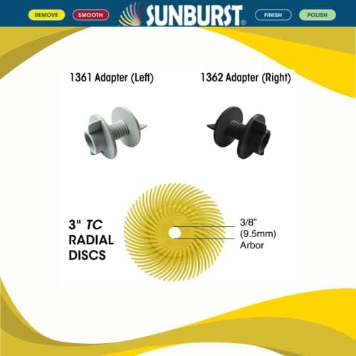 Dedeco Sunburst Radial Bristle Discs 12-Pack - 3" Curved - 3/8" Arbor - Yellow 80 Grit (Coarse) - Aluminum Oxide for Polishing & Finishing