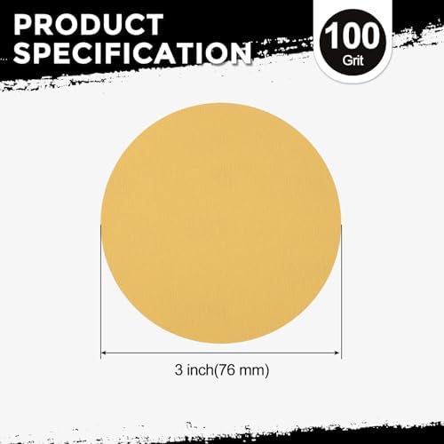 50Pcs Sanding Discs 3In 100Grit Hook and Loop Sandpapers Yellow