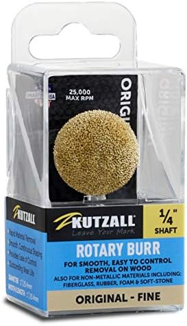 Kutzall Original Sphere Rotary Burr, 1⁄4" Shaft, Fine - Wood Carving Bit for Bosch, DeWalt, Milwaukee Tools. Abrasive Tungsten Carbide Coating, 1" (25.4mm) Head Diameter, S-1G