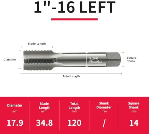 1"-16 Left Hand Straight Flute Thread Tap Machine Tap HSS (High Speed Steel) Threading Tapping Repair Tools DRINYOUNG (1"-16 Left)