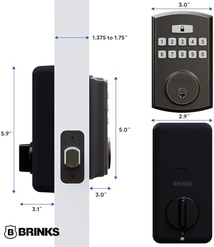 BRINKS Keyless Entry Door Deadbolt, High-Security Keypad Door Lock, 50 User Codes, Auto Locking Feature (Deadbolt & Passage Lever, Tuscan Bronze)