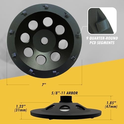 7" PCD Grinding Wheel for Epoxy, Glue, Mastic Removal, 9 Segments