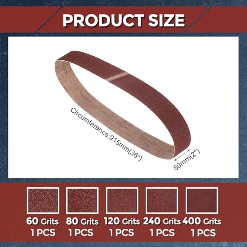 5 Pcs Sanding Belt, 2 x 36 Inch 60/80/120/240/400 Grit