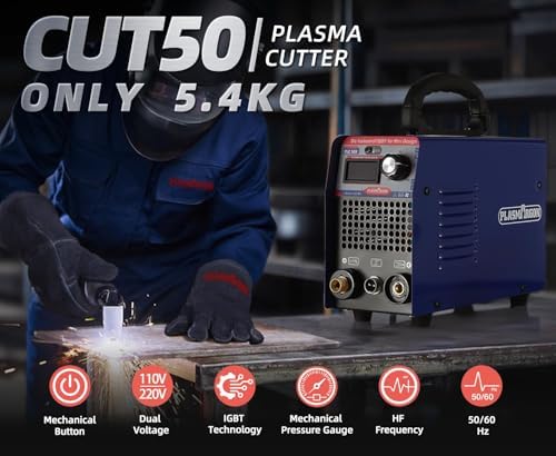 50A Plasma Cutter Machine,110V/220V Dual Voltage,1/2 Inch Clean Cut Plasma Cutting Machine, IGBT Inverter LED Display,Metal Cutting Machine for Steel, Stainless Steel, Aluminum & Copper, DIY