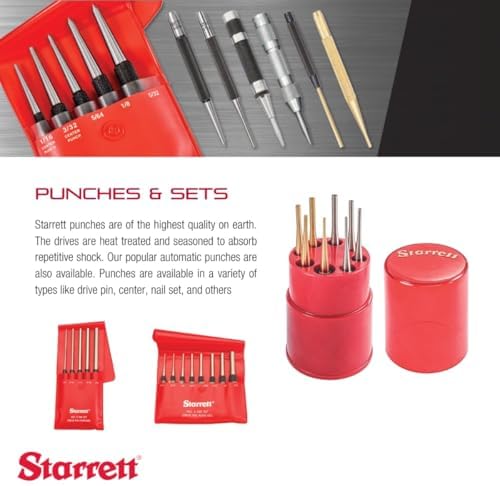 Starrett Drive Pin Punch Set, 8-Piece, 4" Length