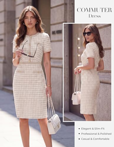 GRACE KARIN Women Work Business Short Sleeve Bodycon Tweed Dress