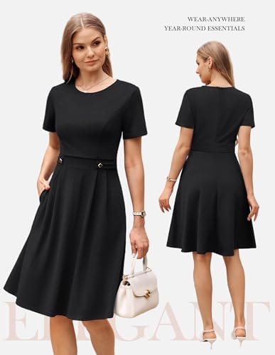 GRACE KARIN Women's 2026 Short Sleeve Church Work Midi Dresses with Pockets