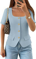 ZESICA Womens Summer Vest Top Short Sleeve Blouse Suit Blazer Work Outfits