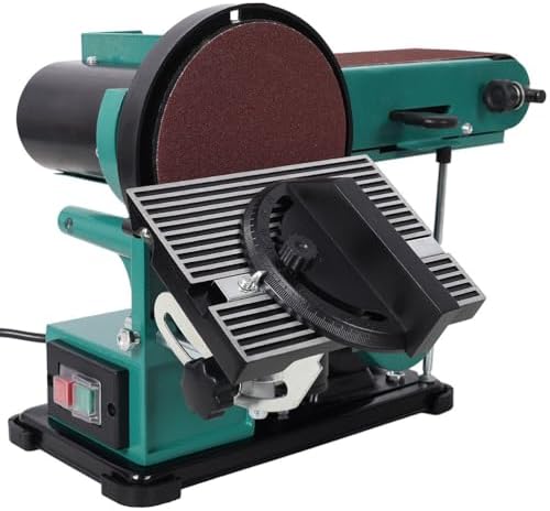 4" x 36" Belt & 6" Disc Sander Combo, High-Torque Benchtop Sanding Station with Adjustable Beveling Table, Tool-Free Belt Change, Heavy-Duty Steel Base for Wood, Plastic & Metal (Green)