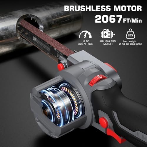 Brushless Cordless Detail Belt Sander Compatible with Milwaukee M18 (Battery Not Included), 2067 FT/Min High-Speed, 6-Speed Adjustable, 100° Pivoting Arm for Wood, Metal, Plastic