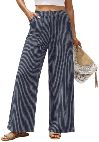 Bsubseach Womens Cotton Linen Pants Wide Leg Work Casual Pants
