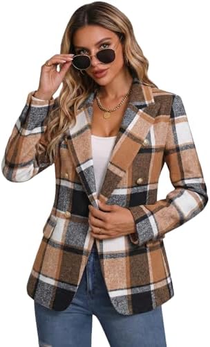 Mina Self 2026 Women's Fall Tweed Blazer Plaid Jacket Business Casual Coat
