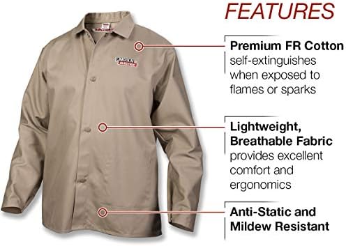 Lincoln Electric Premium Flame Resistant (FR) Cotton Welding Jacket | Comfortable | Khaki / Tan | 2XL | K3317-2XL