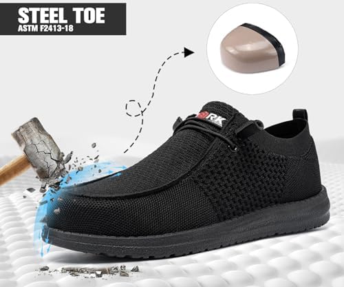 LARNMERN Steel Toe Loafers Women Slip On Work Safety Shoes Walking Sneakers