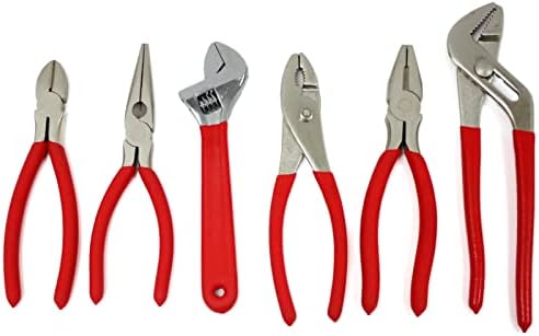 6pc Plier & Wrench Set Assortment Slip Groove Joint Slim Cutting Pipe Long Nose