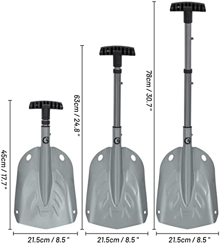 G2 Backcountry Lightweight Telescopic Avalanche Snow Shovel, Storage Down to 13 inch, Durable Aluminum Alloy Material, ABS Anti-Slip Proof Handle, Compact Storage Size (Grey)