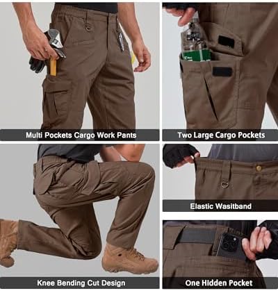 CNBQDD Mens Work Pants Cargo Tactical Construction for Men Ripstop Waterproof Lightweight Outdoor Hiking with Pockets
