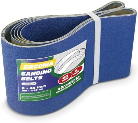 4 Pack 6 x 48 Inch Zirconia Sanding Belts, 60 Grit Heavy Duty Belt Sander Paper, Fits Belt Sander & Bench Sander for Woodworking, Metal Grinding and Surface Refinishing