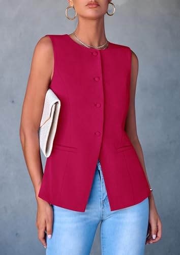 PRETTYGARDEN Women Tailored Suit Vest Business Casual Tops