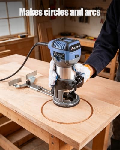 AVID POWER 6.5 Amp 1.25 HP Compact Router Tools for Woodworking, Fixed Base Wood Router with Trim Router Bits, 6 Variable Speeds, Edge Guide, Roller Guide, Dust Hood (Blue, 65mm)