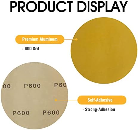 100 PCS 6 Inch Gold PSA Sanding Discs 600 Grit Self Adhesive Sticky-Back Sandpaper for DA Sander Automotive Car Paint Woodworking Wood Metal Finishing