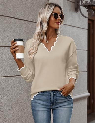 Zeagoo Women's 2026 Fall V Neck Sweater Long Sleeve Lightweight Knit Tops