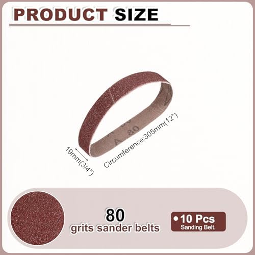 HARFINGTON 3/4 x 12 Inch Sanding Belts, 10 Pcs 80 Grits Aluminum Oxide