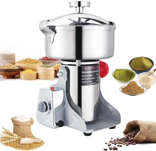 BI-DTOOL Electric Grain Mill Grinder 3600W Dry Material Grinding Machine 2000g Stainless Steel Pulverizer 36000r/min High-speed Grain Mill 270° swingable Superfine powder for Home and Commercial 2000g